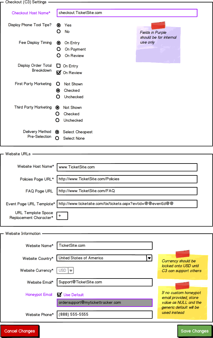 wireframe of settings page